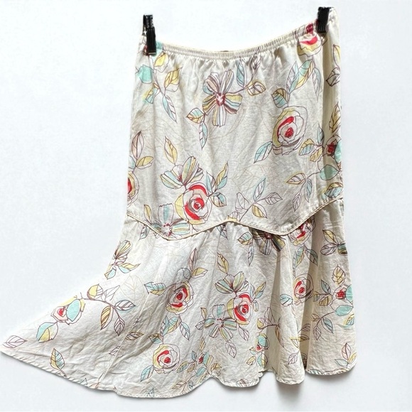 🌻TSD Two Star Dog Ivory Floral Bohemian Lagenlook Linen Midi Skirt Size Small - Picture 4 of 6